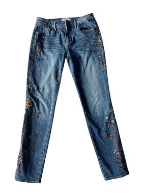 Driftwood Women's Sz 27 Jackie Skinny Mid Rise Floral Embroidered Jeans